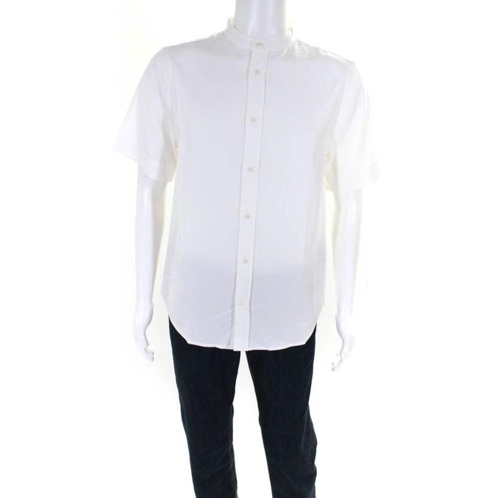 Cozy Earth Mens Cozy Earth Coastal Comfort Mock Neck Short Sleeve Button Down Wh